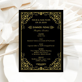 Menu Vintage Black and Dourado Art Deco Weding