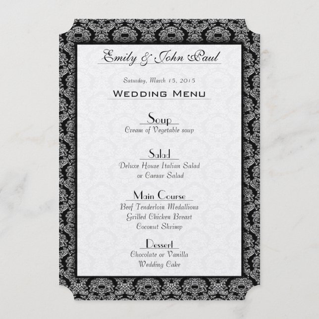 Menu Vintage Black Casamento tema damasco (Verso)