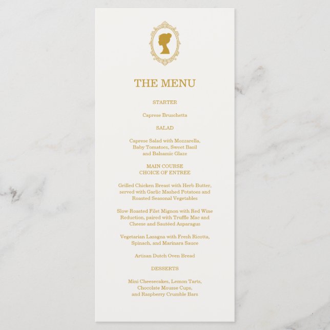 Menu Vintage Blue Regency Cameo Bridal Shower (Frente)