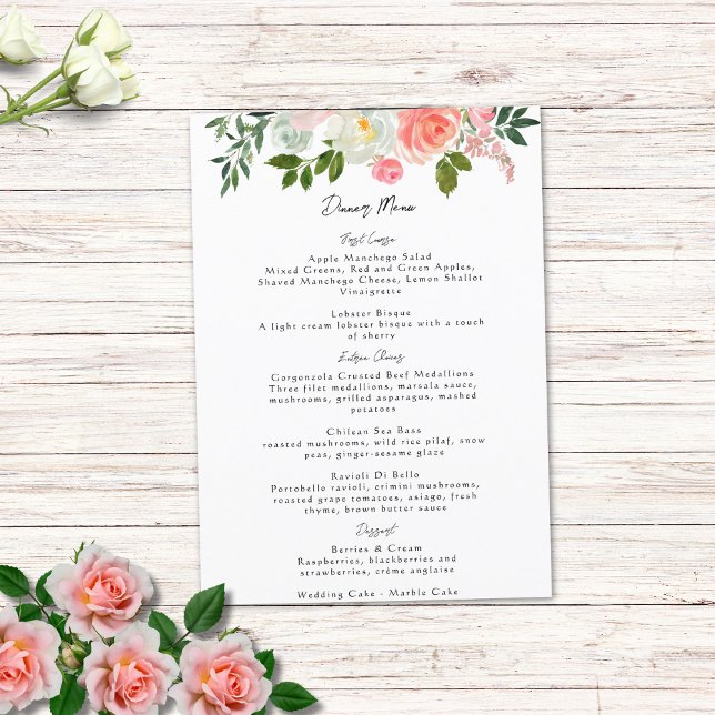 Menu Vintage Blush Pink & Ivory Rosa Garland (Criador carregado)