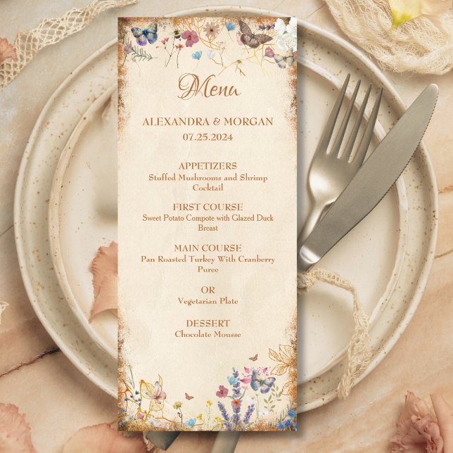 Menu Vintage Boho Butterfly Garden (Criador carregado)