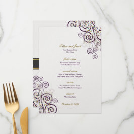 Menu Vintage Boho Purple Spirals Casamento Moderno