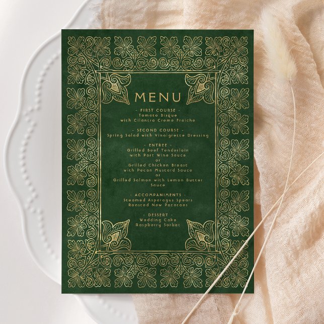 Menu Vintage Book Green Dourado Wedding (Criador carregado)