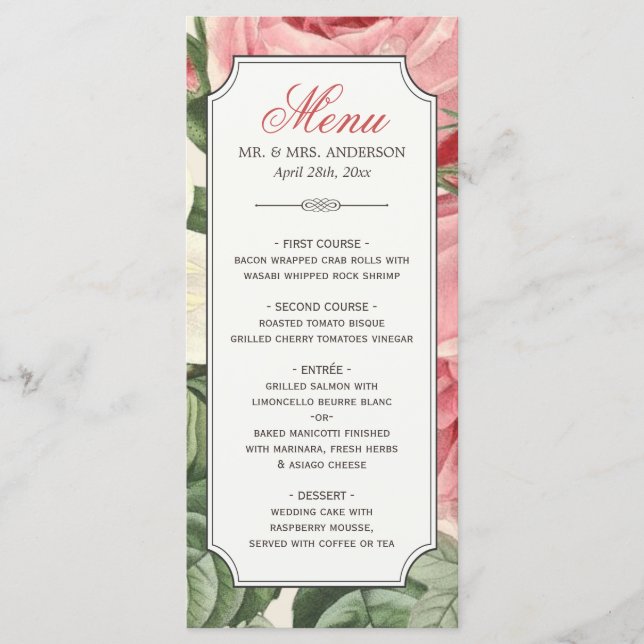 Menu Vintage Botanical Floral Elegant Wedding (Frente)