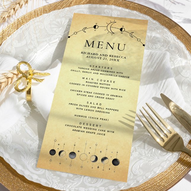 Menu Vintage Celestial Fases da Lua Crescente Casamento (Criador carregado)
