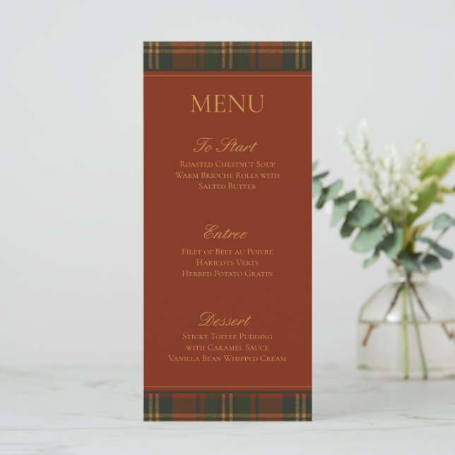 Menu Vintage Christmas Plaid Traditional Family (Em pé/Frente)