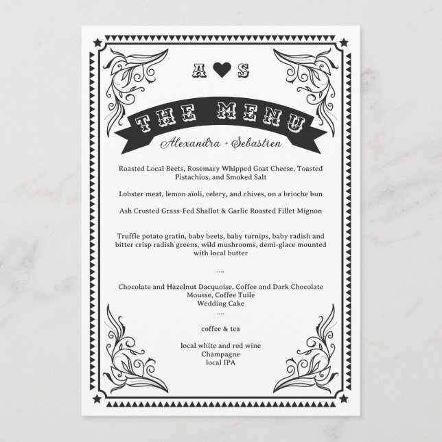 Menu Vintage Country Western Rustic Simple Chic Wedding (Frente)