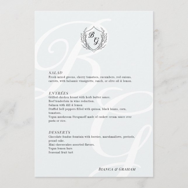 Menu Vintage Crest monograma elegante e sobredimensiona (Frente)