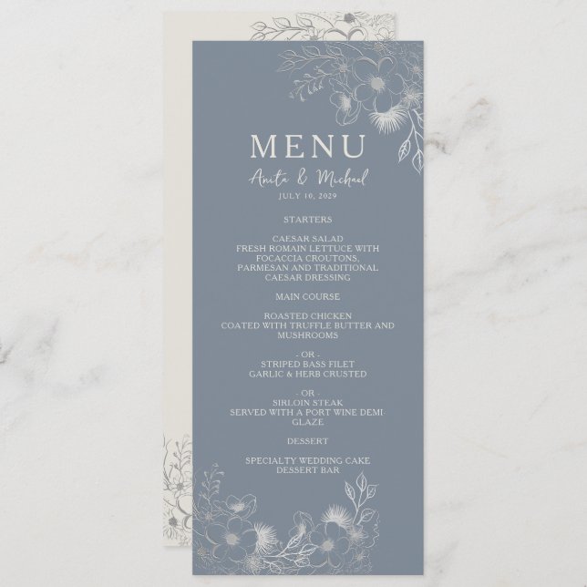 Menu Vintage Dusty Blue Weding (Frente/Verso)