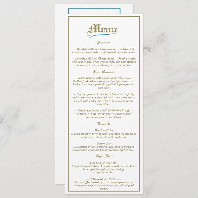 Menu Vintage Elegance Wedding (Frente/Verso)