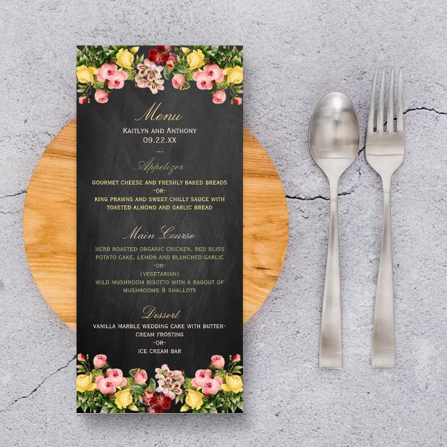 Menu Vintage Floral Chalkboard Wedding (Criador carregado)