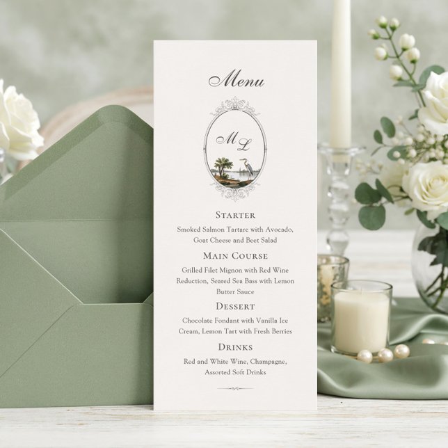 Menu Vintage French Country Monogram Wedding (Criador carregado)