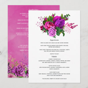 Menu Vintage Fuchsia e Purple Floral Wedes