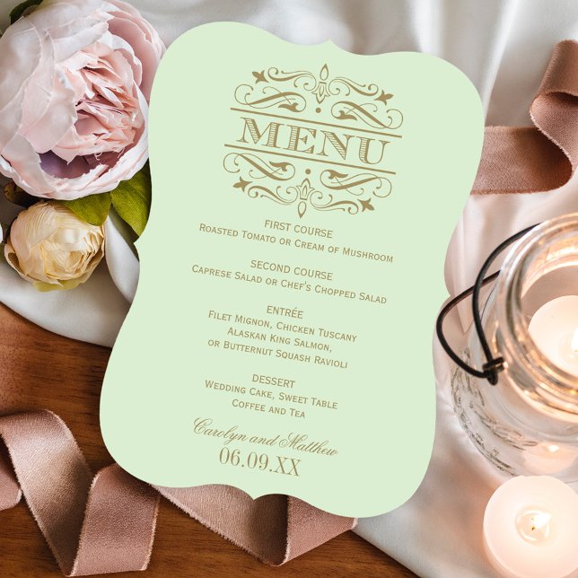 Menu Vintage Green Antique Flourish Weding (Criador carregado)