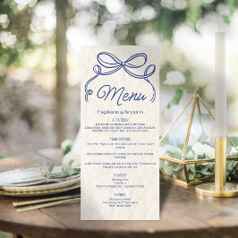 Menu Vintage Hand Drawn Blue Retro Ribbon Bow Wedding