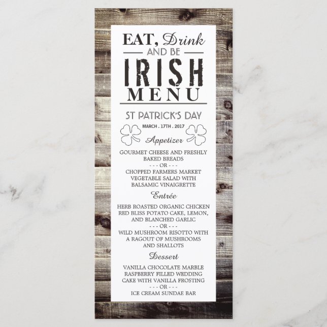 Menu Vintage Irish Wood Dia de São Patrício (Frente)