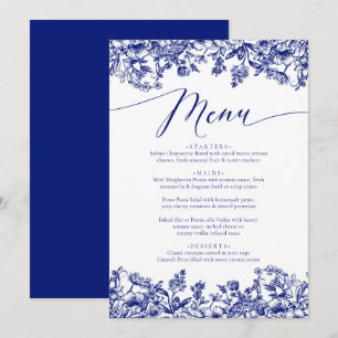 Menu Vintage Marinho Azul Chinoiserie Botânica