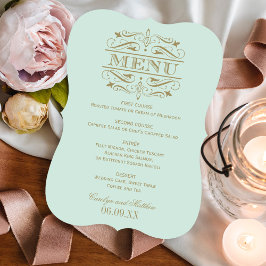 Menu Vintage Mint Blue Green e Dourado casamento antigo