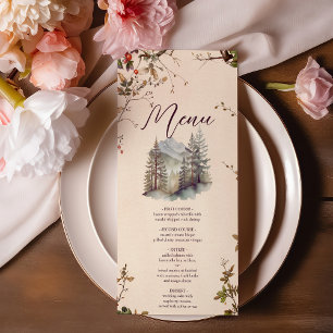Menu Vintage Mountain Forest Evergreen Tree Weding