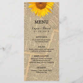 Menu Vintage Newspaper Country Sunflower WedMenu
