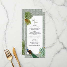 Menu Vintage Peacock Feather Tropical Greenerice Casame