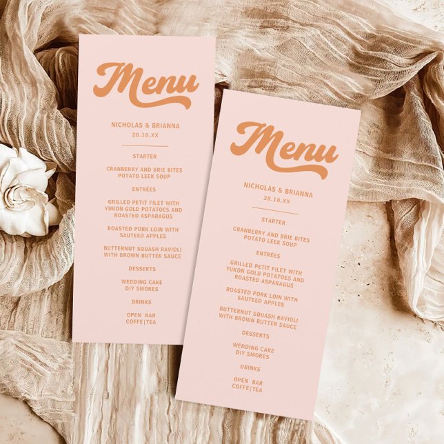 Menu Vintage Pink Orange Retro Casamento (Criador carregado)