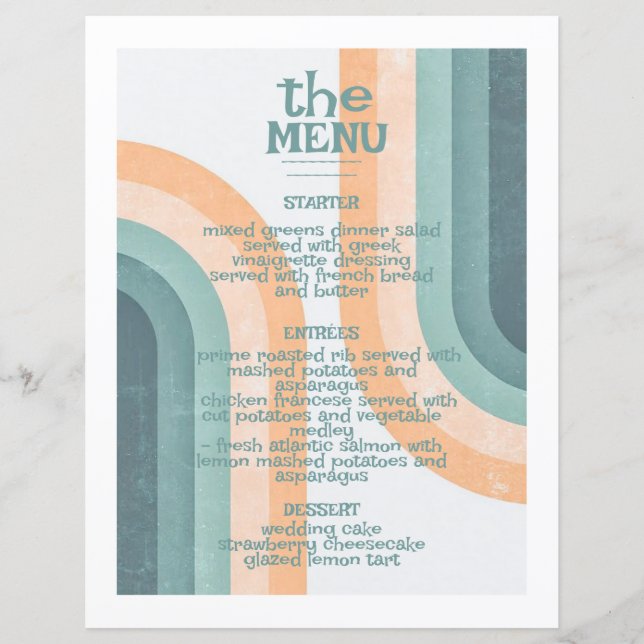 Menu Vintage Rainbow Wedding dos anos 70 (Frente)