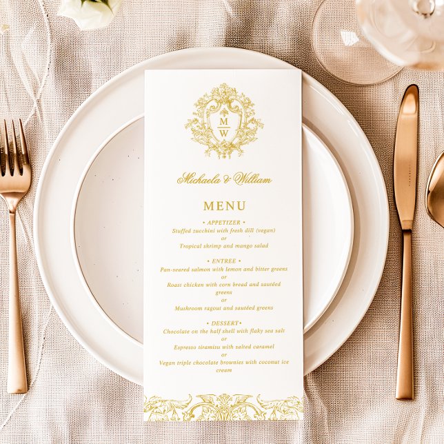Menu Vintage Regency Monograma Crest Wedding Elegante (Criador carregado)