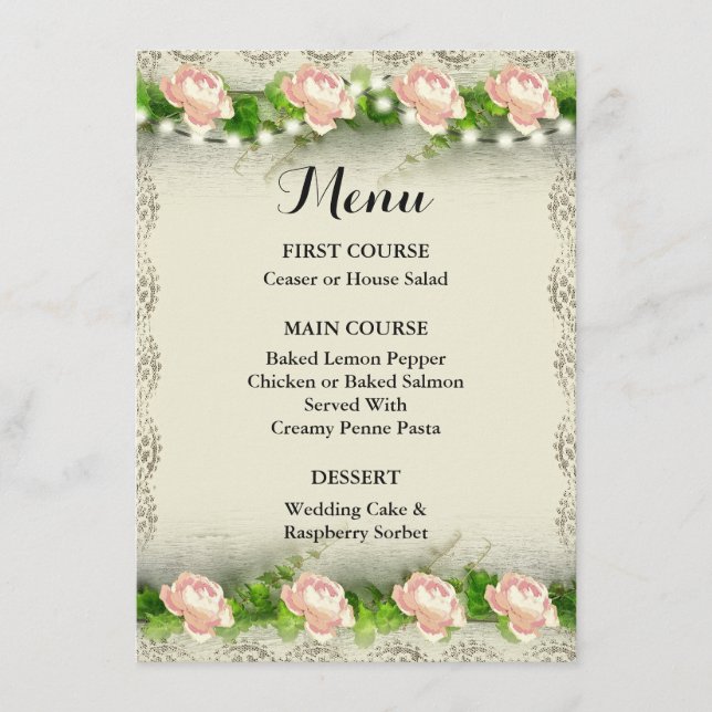 Menu Vintage Rosa e Lace Save Wedding (Frente)