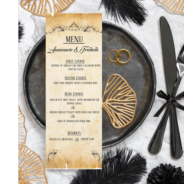 Menu Vintage, Rustic Black Flourish Parergish, Flat Men (Criador carregado)