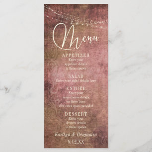 Menu Vintage Rustic Pink/Burlap & Lights WedMenu
