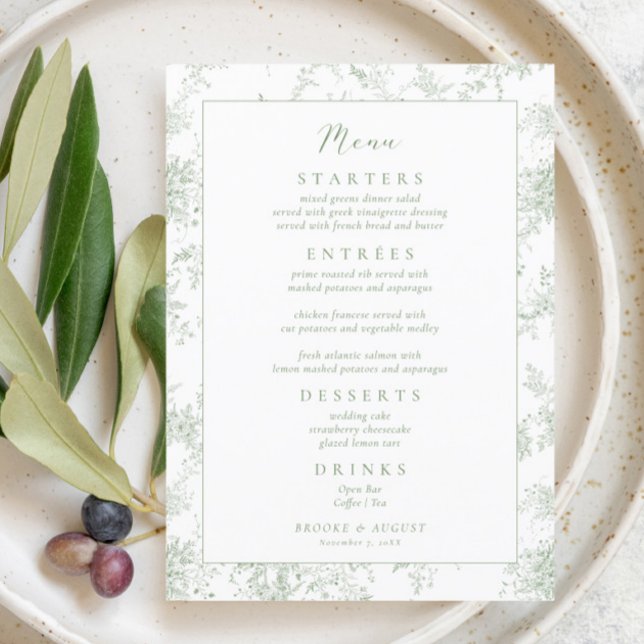 Menu Vintage Toile Green Wedding (Criador carregado)
