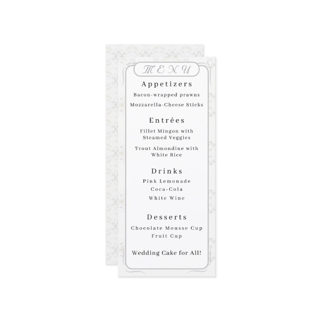 Menu Vintage White Lace Weding (Frente/Verso In Situ)