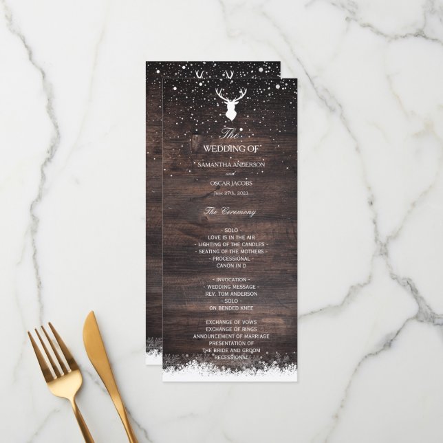 Menu Vintage Winter Simple Deer & Snowflaks (Frente/Verso In Situ)