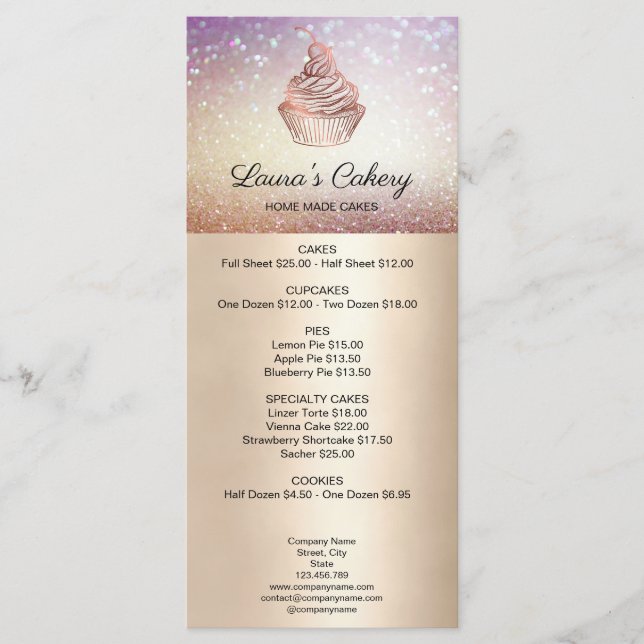 Menu Vintagem russa da padaria do Cupcake Cakes & Sweet (Frente)