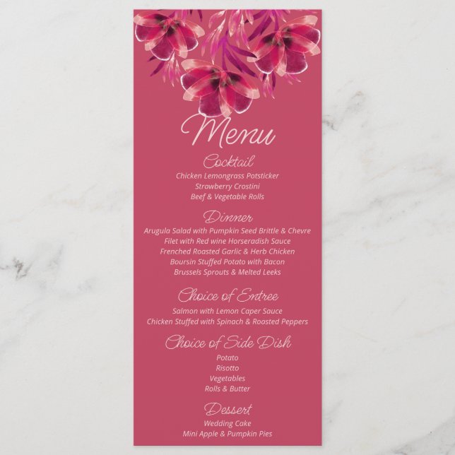 Menu Viva Magenta floral Wedding (Frente)