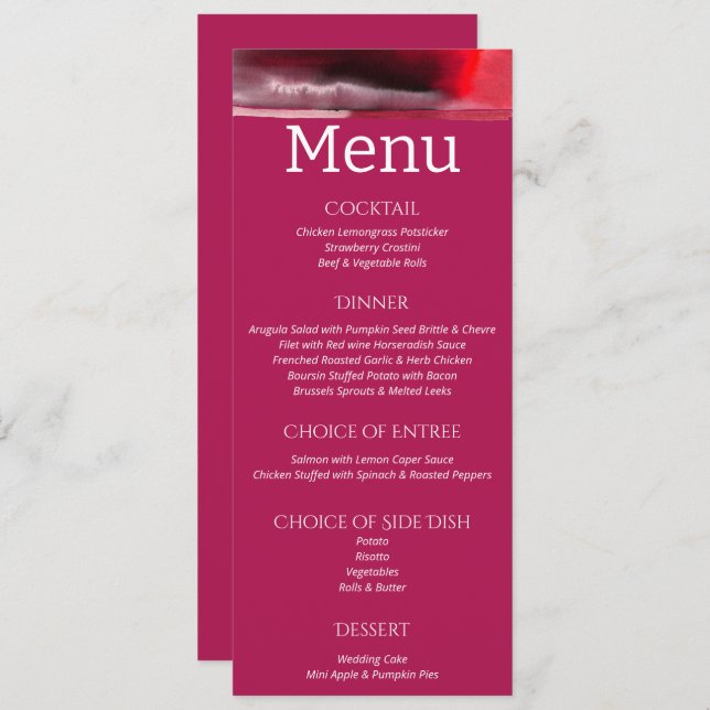 Menu Viva Magenta Modern Wedding (Frente/Verso)
