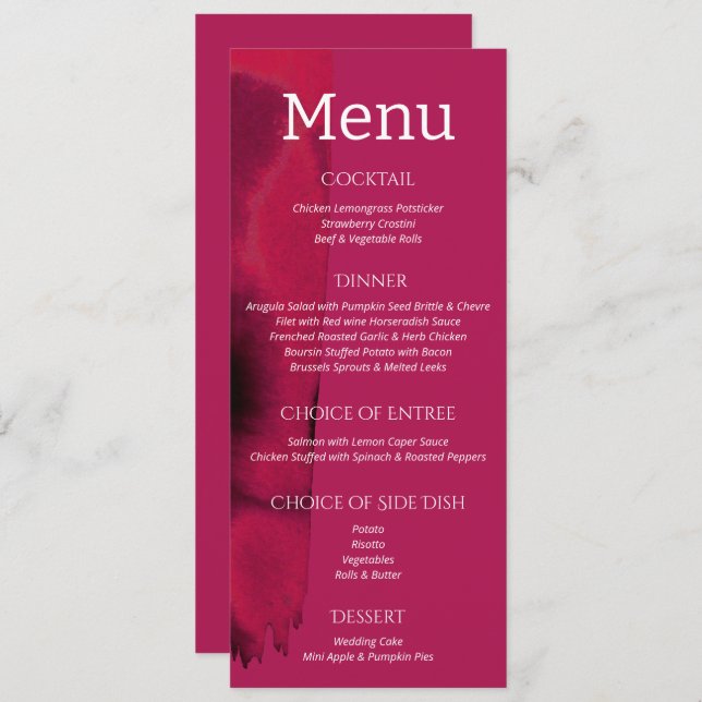 Menu Viva Magenta Modern Wedding (Frente/Verso)