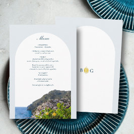 Menu Watercolor Amalfi Coast Arch Italy Lemons Wedding
