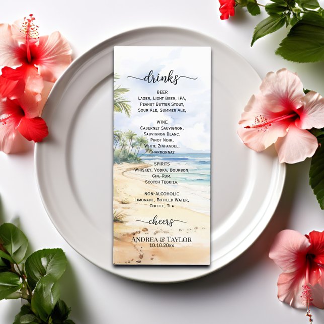 Menu Watercolor Beach e Palm Tres Bar (Criador carregado)