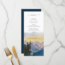 Menu Watercolor Blue Mounains Pine Weding