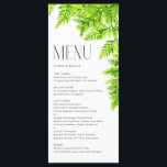 Menu Watercolor Chartreuse Green Fern Deixa Casamento<br><div class="desc">Este cartão de menu personalizável apresenta uma cor d'água,  cartreuse folhas verdes e adiciona um sotaque verde à sua capa de tabela de eventos. Personalize-o adicionando seus detalhes. Este cartão de cardápio é perfeito para casamentos de primavera,  chás de fraldas,  chás de panela,  aniversários e muito mais.</div>