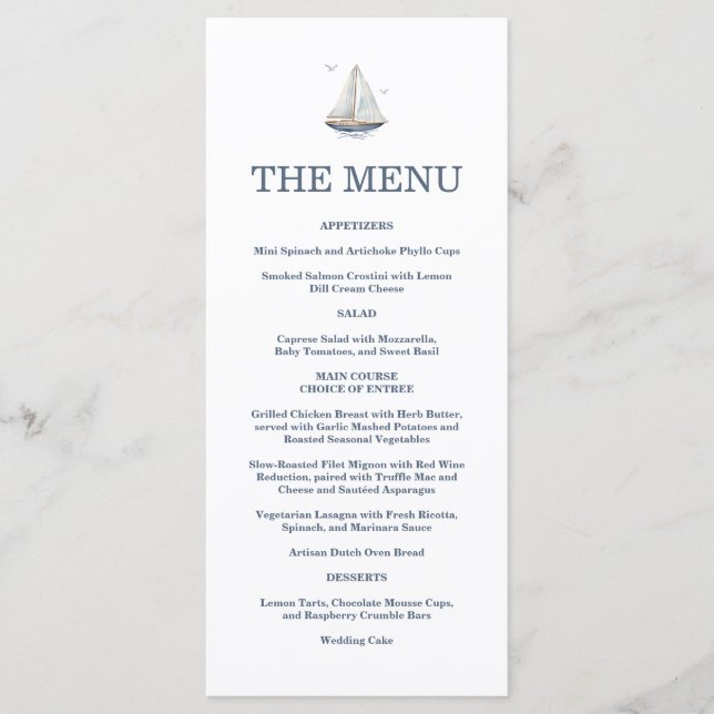 Menu Watercolor Coastal Seascape Wedding  (Frente)