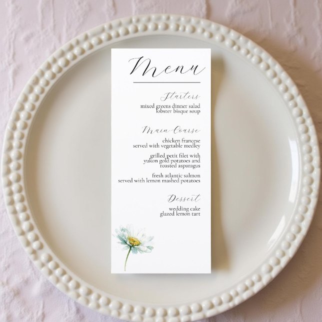 Menu Watercolor Daisy Elegant Floral Wedding (Criador carregado)