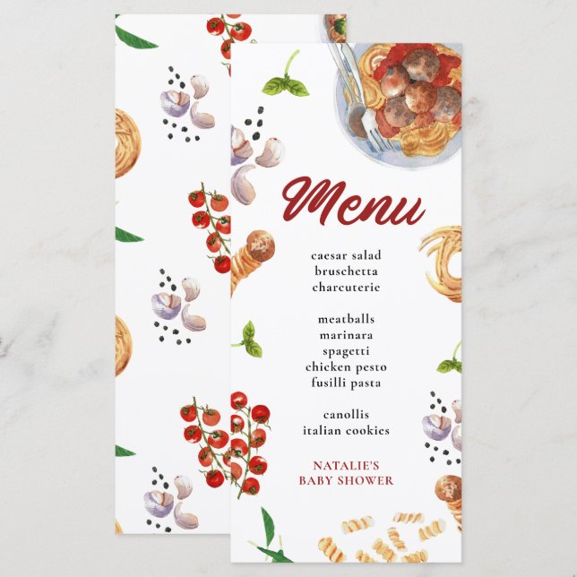 Menu Watercolor Meatball Italiano (Frente/Verso)