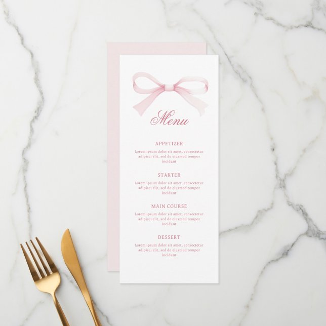 Menu Watercolor Pink Bow Classic (Frente/Verso In Situ)