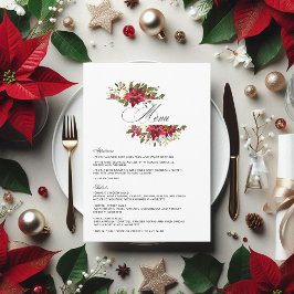 Menu Watercolor Poinsettia e Holly Christmas