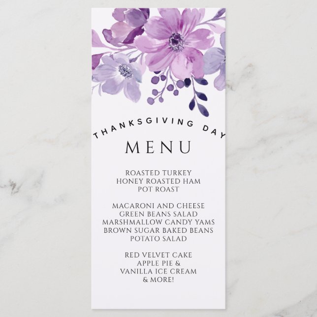 Menu Watercolor purple flower bouquet (Frente)