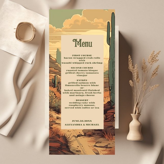 Menu Watercolor Southwestern Desert e Casamento Cactus (Criador carregado)