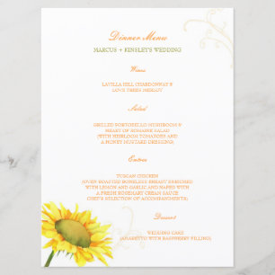 Menu Watercolor Sunflower Country WedMenu